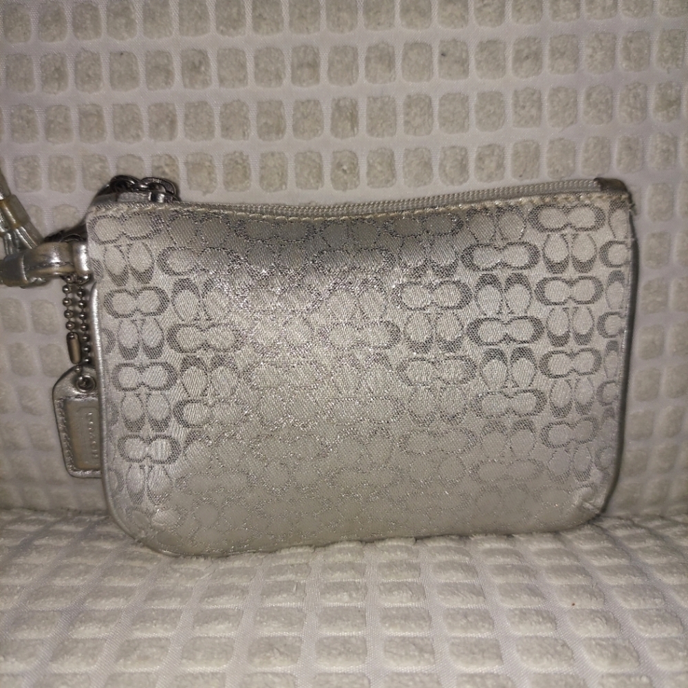 Coach Signature Silver Metallic Clutch Wristlet